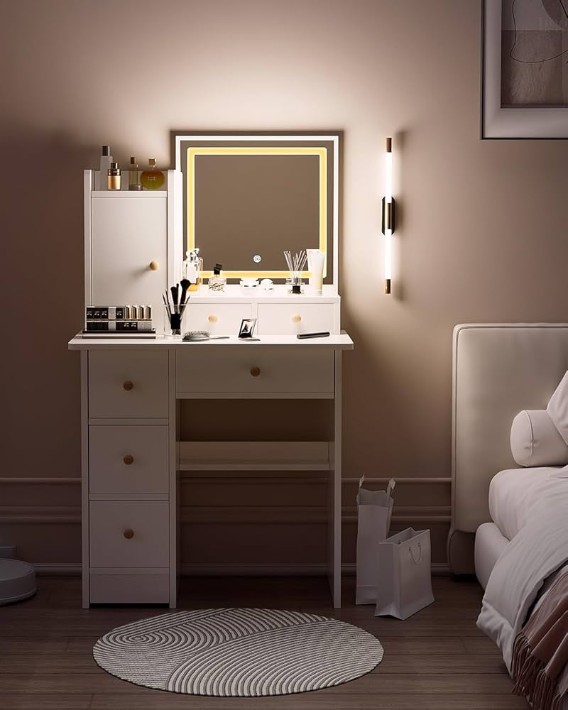 Vanity Desk, Makeup Table with Mirror and Lights, 80cm